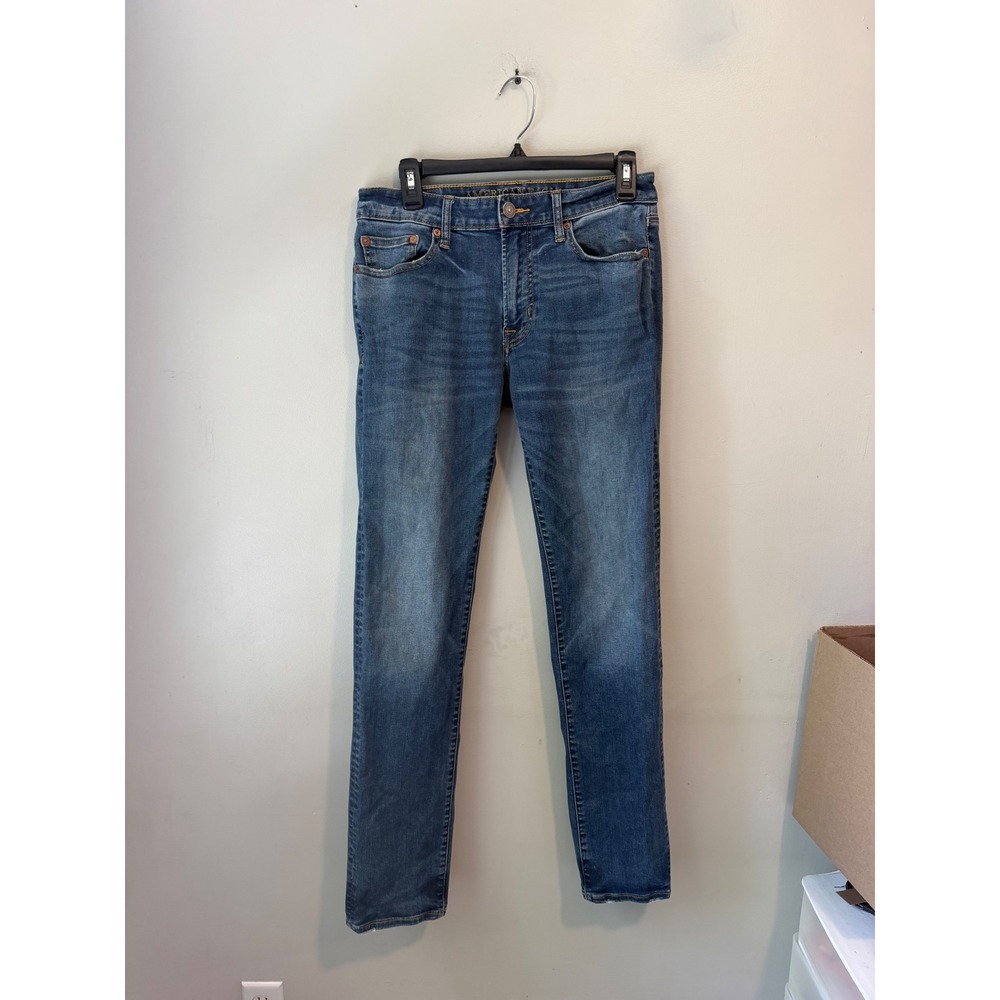 American Eagle Slim Straight Jeans Medium Wash Blue Denim 30x34 Stretch Mens